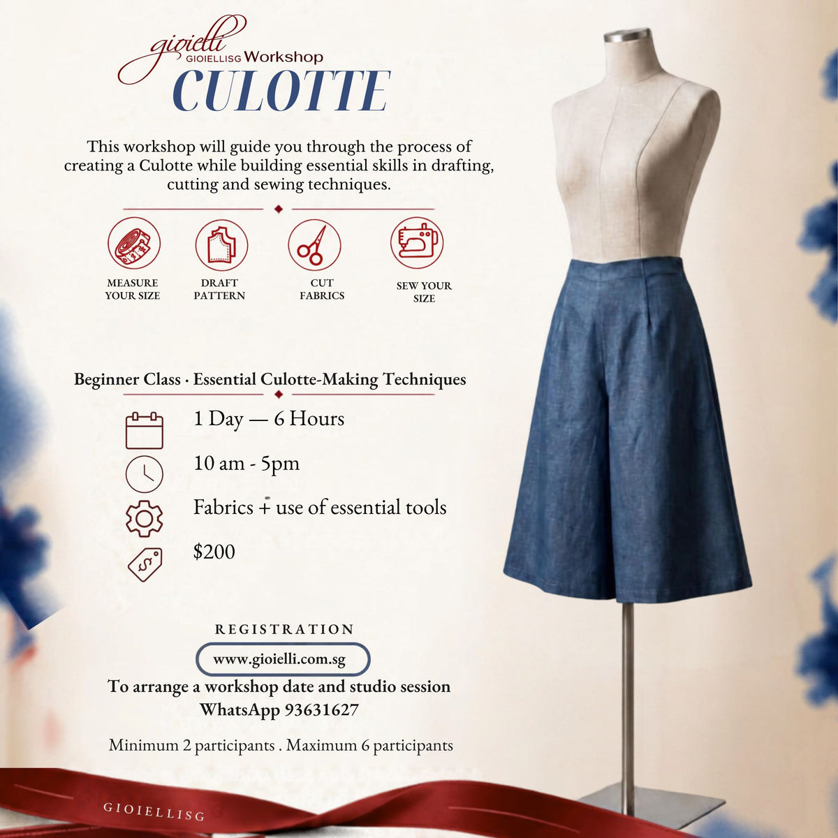 (4 Nov 2026)(Location at SMH) Drafting and Sewing Workshop - Culottes