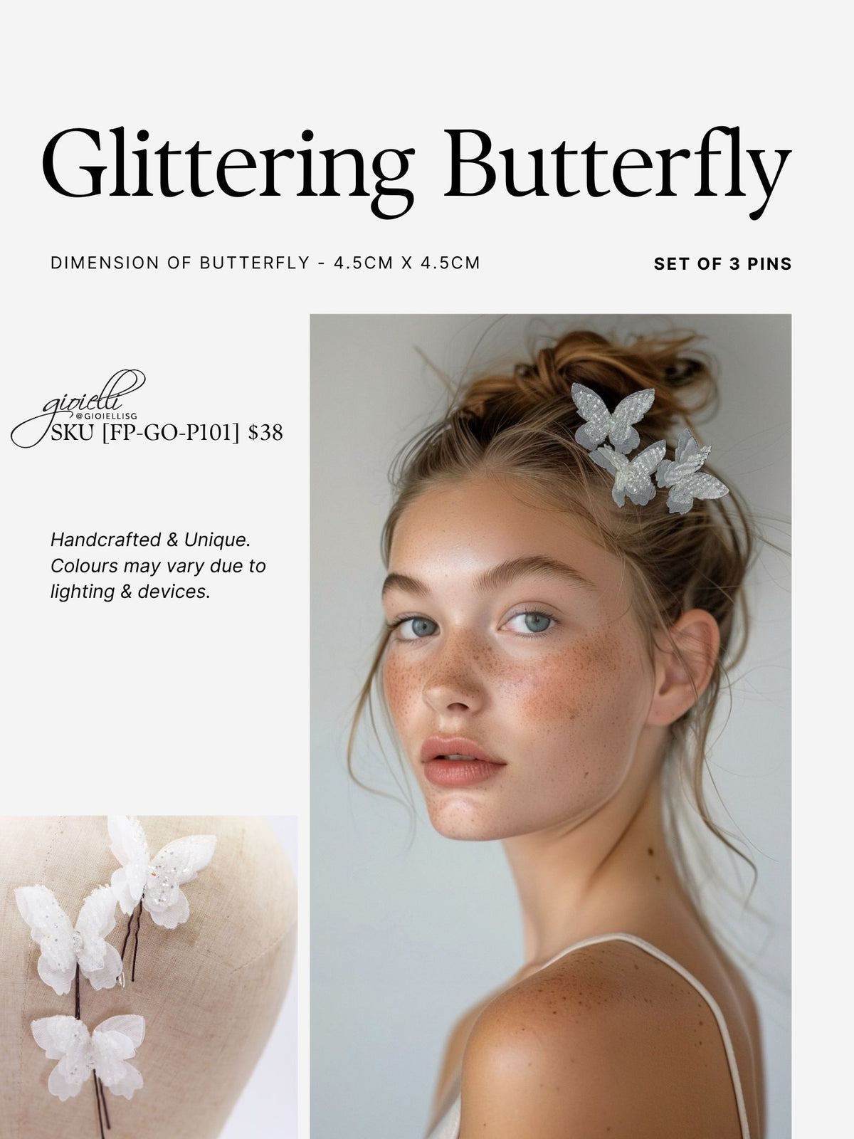 Glittering Butterfly (set of 3 pins) sku FP-GO-P101
