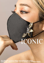 Gioielli Fashion Bridal Mask Iconic in Jet Black Bridal Satin by Helan Tan