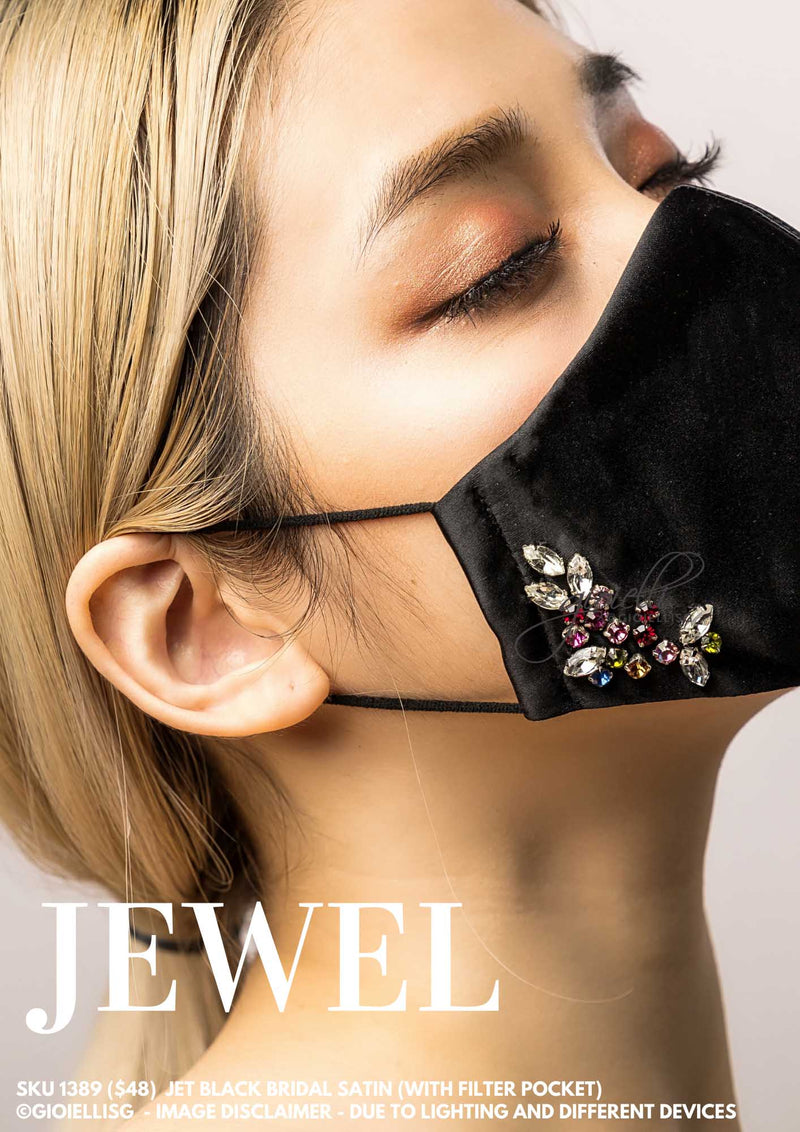 Gioielli Fashion Bridal Mask Jewel in Jet Black Bridal Satin by Helan Tan