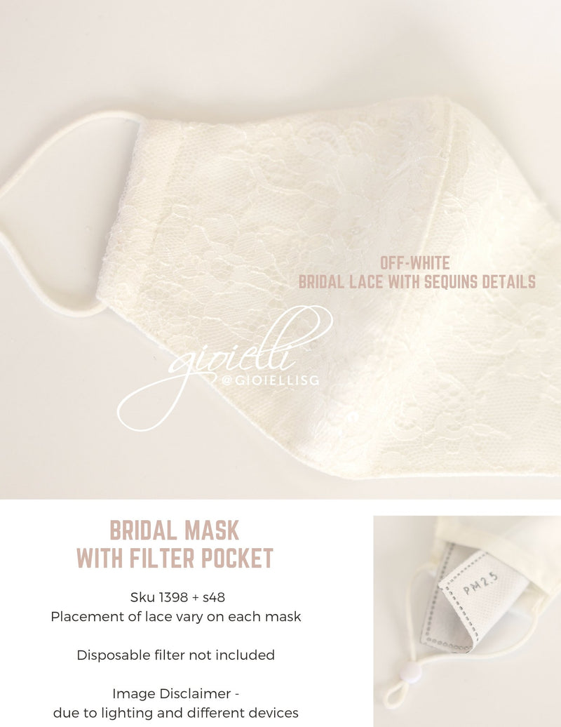 Gioielli BRIDAL LACE MASK with fine sequins Filter Pocket by Helan Tan