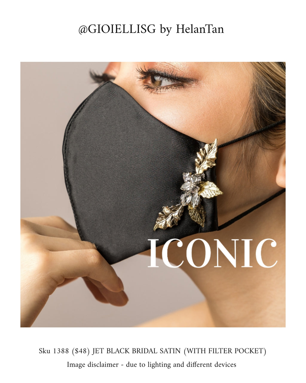 21) DAILY WOMEN MASK - EMBELLISHED JET BLACK MASK - ICONIC (sku1388)