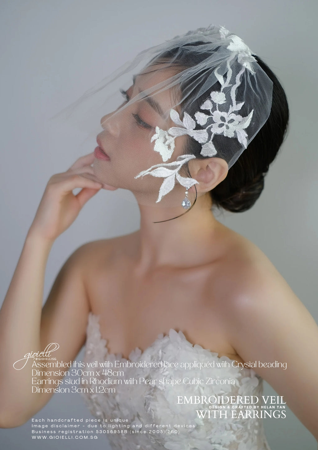 16c) Embroidered lace with Crystal beaded veil (Veil & Earrings) (video)