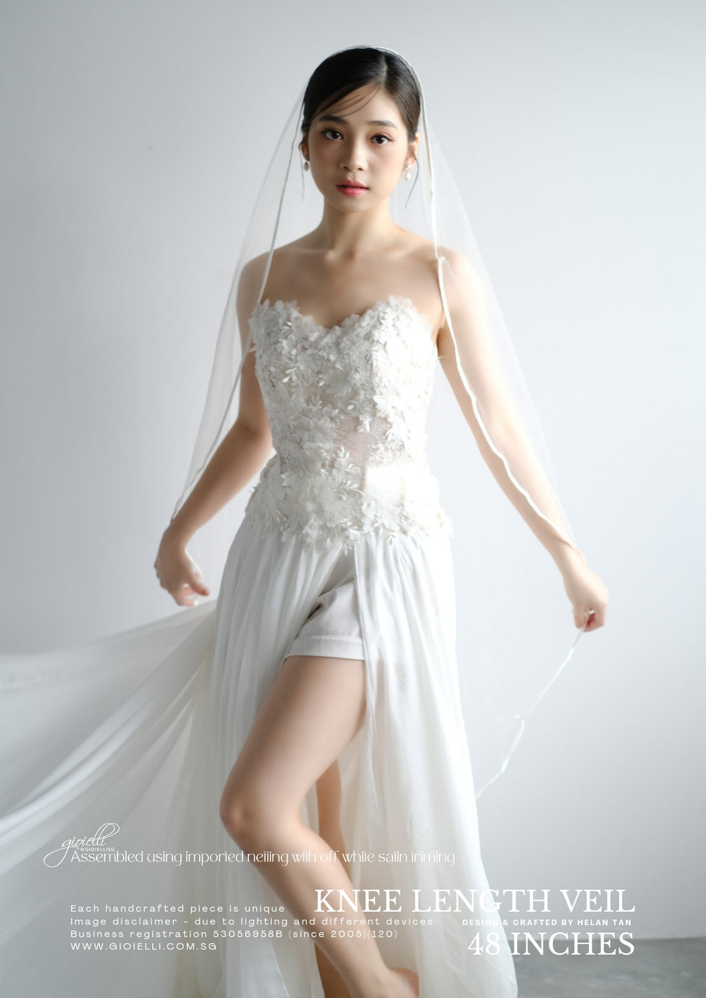20) Knee Lenght Veil 48 inches (secure by using bobbin pins)