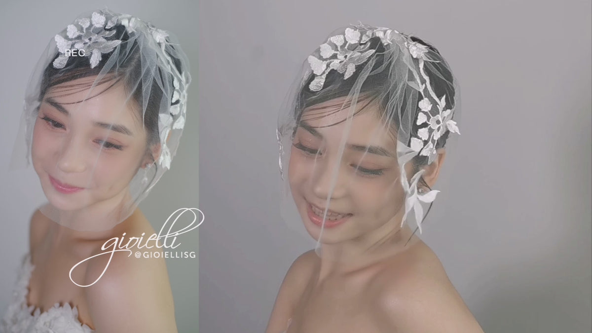 16b) Embroidered lace with Crystal beading ( Veil only)
