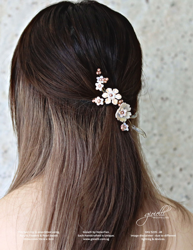 Gioielli Wedding Bridal Hair Accessories - Acrylic flowers and Pearl beads Hair Clip - designed and handmade by Helan Tan