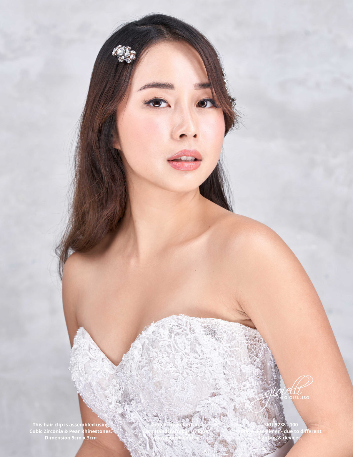 Gioielli Wedding Bridal Hair Accessories - Cubic Zirconia & Pear Rhinestones Hair Clip - Helan Tan