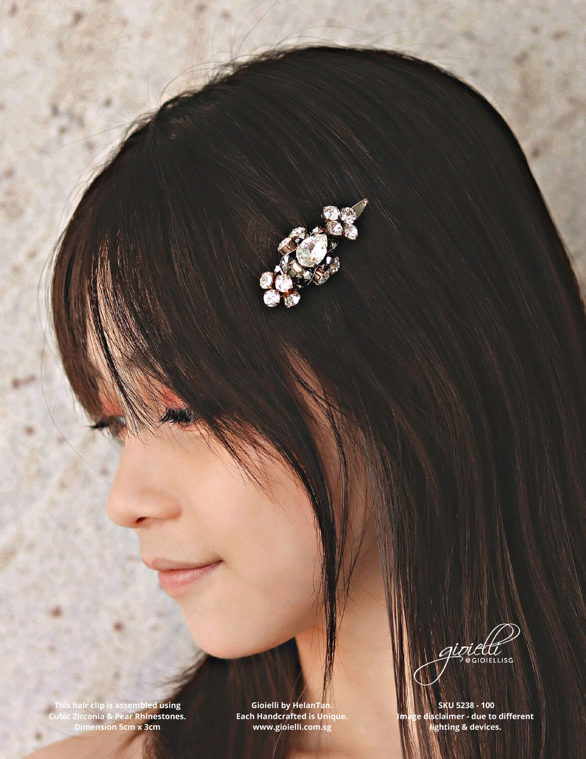 Gioielli Wedding Bridal Hair Accessories - Cubic Zirconia & Pear Rhinestones Hair Clip - Helan Tan