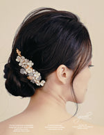 Gioielli Wedding Bridal Hair Accessories - Cubic Zirconia, Acrylic Flowers & Gold Alloy Leaves - Designed and handmade by Helan Tan