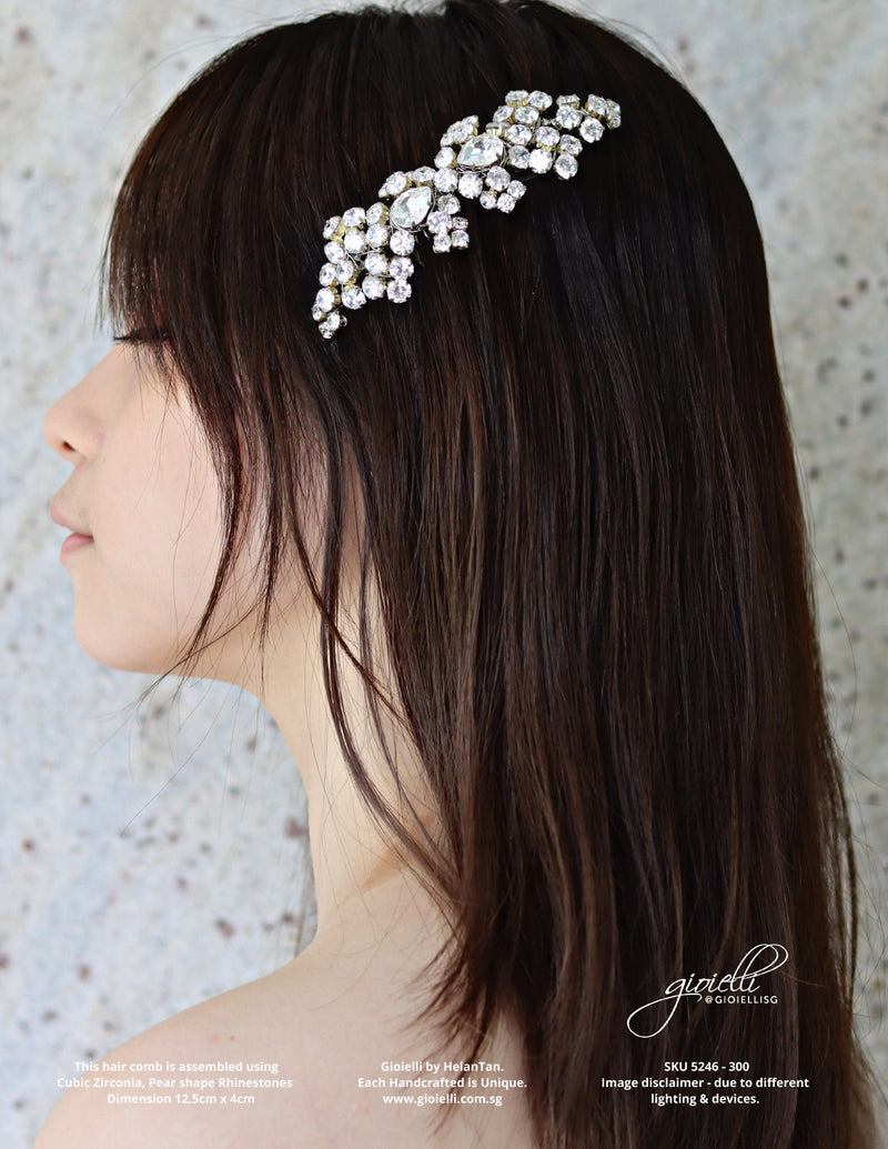 Gioielli Wedding Bridal Hair Accessories - Cubic Zirconia Hair Comb with Pear shape Rhinestones - Designed and handmade by Helan Tan