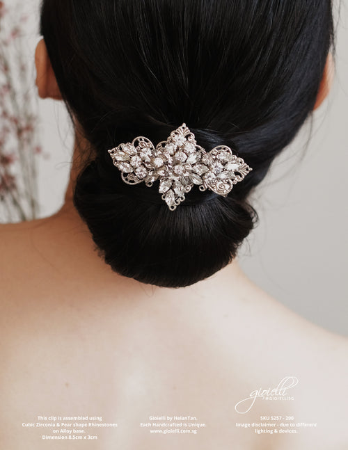 Gioielli Wedding Bridal Hair Accessories - Cubic Zirconia & Pear shape Rhinestones on Alloy base Hair Clip - Helan Tan