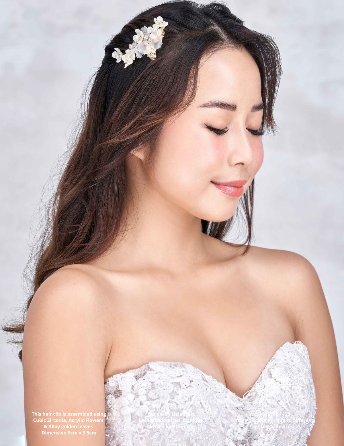 Gioielli Wedding Bridal Hair Accessories - Cubic Zirconia, Acrylic Flowers & Alloy golden leaves Hair Clip - Helan Tan