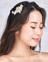 Gioielli Wedding Bridal Hair Accessories - Cubic Zirconia, Acrylic Flowers & Alloy golden leaves Hair Clip - Helan Tan