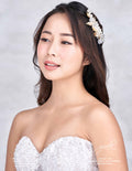 Gioielli Wedding Bridal Hair Accessories - Cubic Zirconia, Acrylic Flowers & Alloy golden leaves Hair Clip - Helan Tan