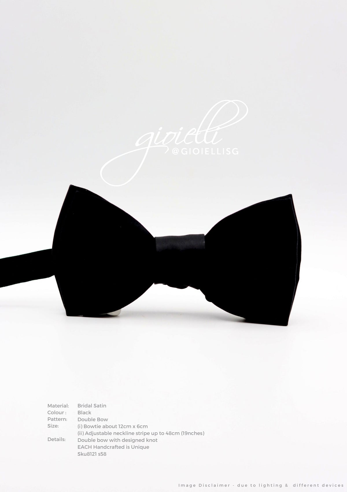 GIOIELLI BRIDEGROOM BOW TIE - CLASSIC JET BLACK SATIN BOW TIE