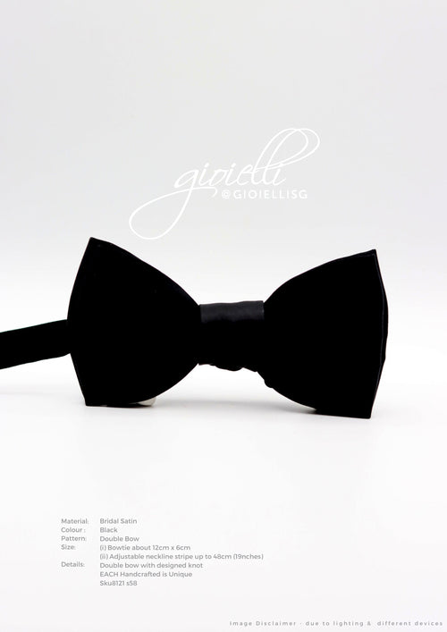 GIOIELLI BRIDEGROOM BOW TIE - CLASSIC JET BLACK SATIN BOW TIE