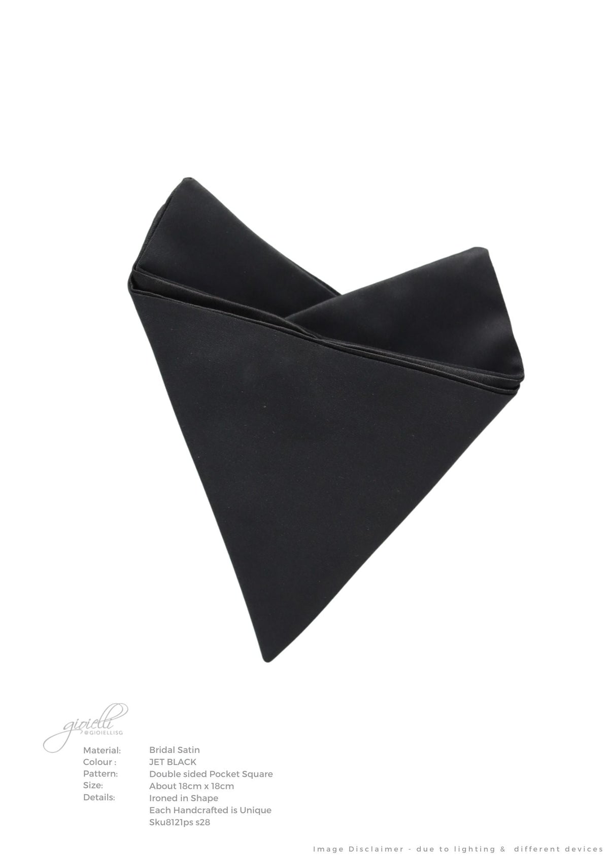 BRIDEGROOM POCKET SQUARE - CLASSIC JET BLACK SATIN POCKET SQUARE (sku8121ps)