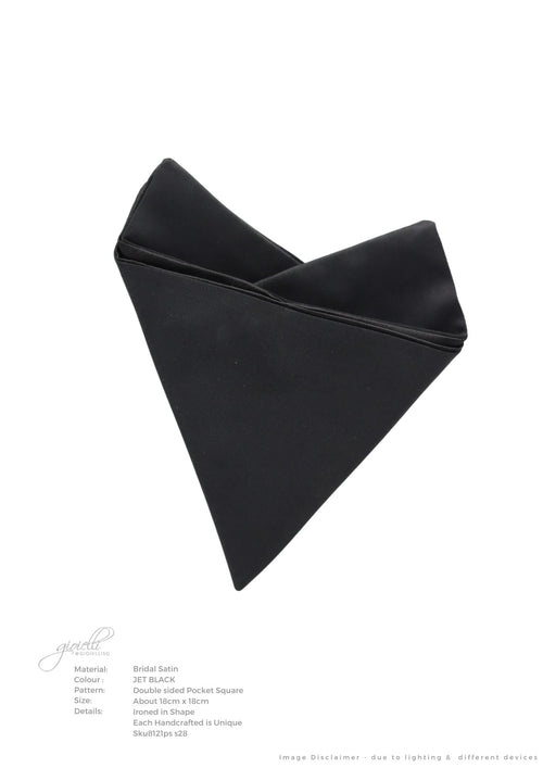 BRIDEGROOM POCKET SQUARE - CLASSIC JET BLACK SATIN POCKET SQUARE (sku8121ps)