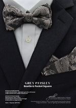 Gioielli Wedding Men Accessories - Grey Paisley Bow Tie Pocket Square - gioiellisg - Helan Tan