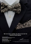 Gioielli Wedding Men Accessories - Metallic Gold on Black Base Bow Tie Pocket Square - gioiellisg - Helan Tan
