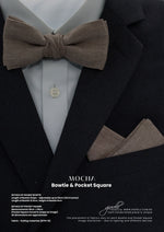 Gioielli Wedding Men Accessories - Mocha Suiting Material Bow Tie Pocket Square - gioiellisg - Helan Tan