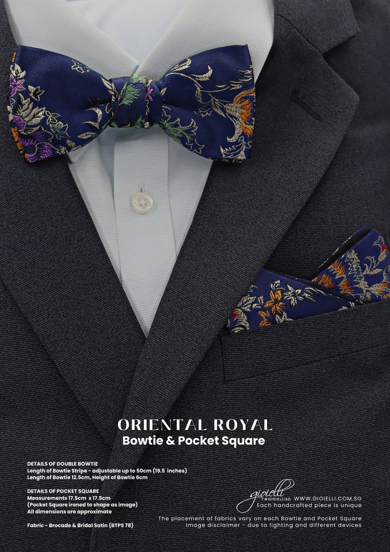 Gioielli Wedding Men Accessories - Oriental Blue Royal Bow Tie Pocket Square - gioiellisg - Helan Tan