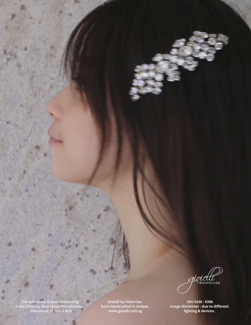 Gioielli Wedding Bridal Hair Accessories - Cubic Zirconia Hair Comb with Pear shape Rhinestones - Designed and handmade by Helan Tan