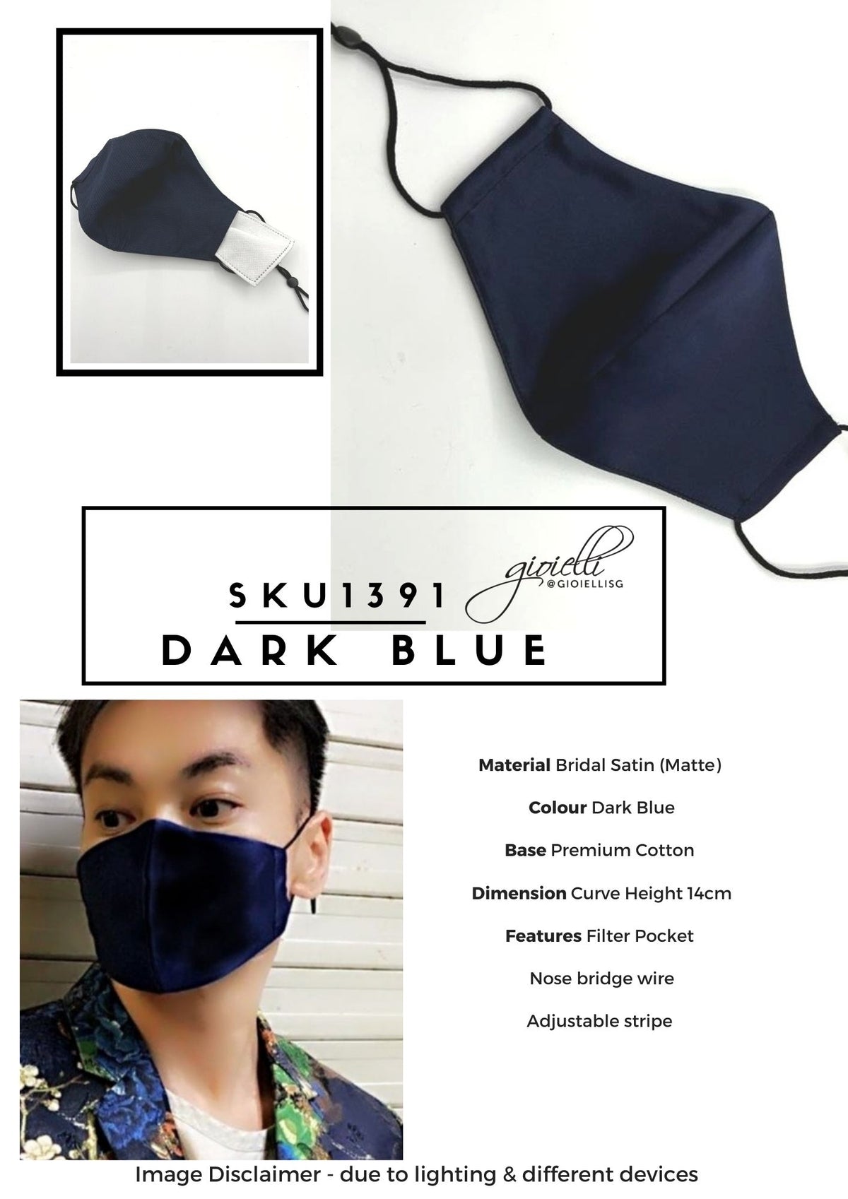 24) DAILY MEN MASK - DARK BLUE SATIN MEN MASK (sku1391) with filter slot