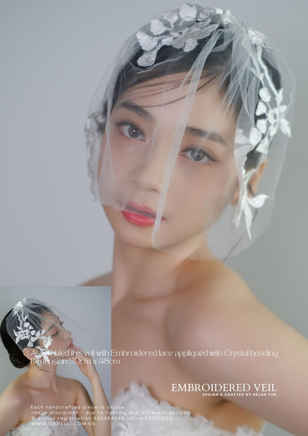 16b) Embroidered lace with Crystal beading ( Veil only)